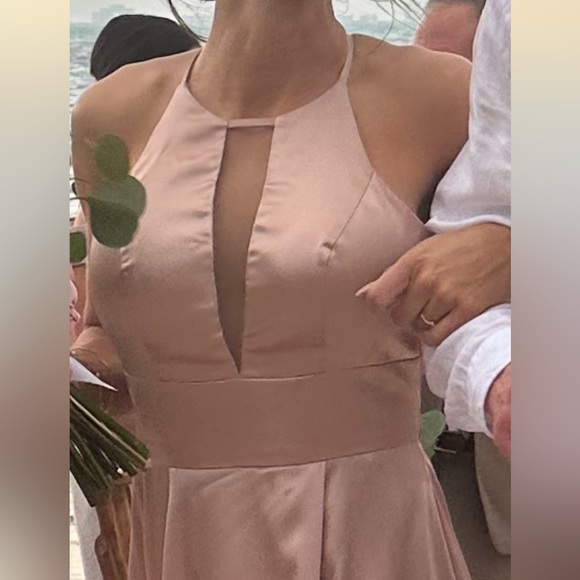 Galina Signature David’s Bridal bridesmaid dress gown illusion Keyhole - Sand 4 - Picture 17 of 17